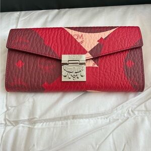 MCM Red and Burgundy Logo,Envelope Wallet with Silver Lock.New from Nordstrom